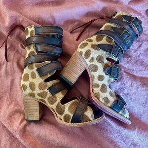 Leopard Print and Black Strappy Women's Heels